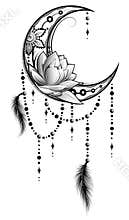 Crescent moon in boho tattoo style