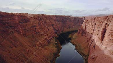 Colorado river, Glen Canyon dam and Lake Powell, Arizona, USA. Cooling towers and chimneys.
