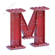 Steel I beam font 3d rendering letter M