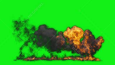 Napalm Fire and Smoke Explosion, Green Screen Chromakey