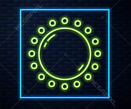 Glowing neon line Sun icon isolated on brick wall background. Vector