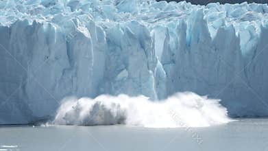 Glacier calving falling down in Patagonia Argentina in slow motion