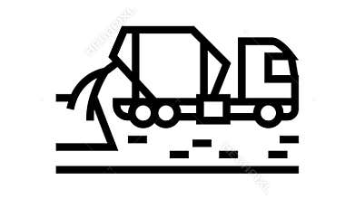 concrete mixer truck line icon animation