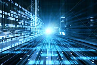 Digital data flow on road with motion blur to create vision of fast speed transfer