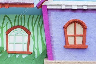 Window of colorful cartoon house