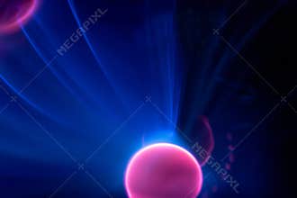 Plasma electric ball lightning lamp. Fascinating space video  close-up of electrical discharges with blue flames on a dark
