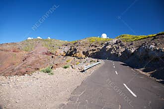 Rural road and observatories at La Palma