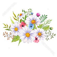 Watercolor daisy bouquet, hand painted daisy bouquets, daisy flower arrangement. Wedding invitation clipart elements. Watercolor
