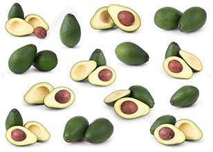 Set of avocados on white