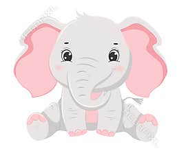 Cute cartoon grey smiling elephant baby. Children illustration