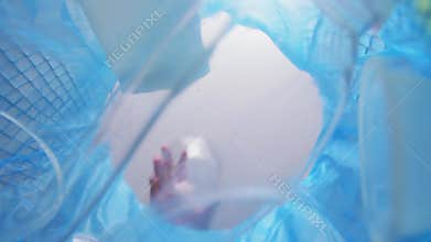 Hand throwing plastic bottles into trash can