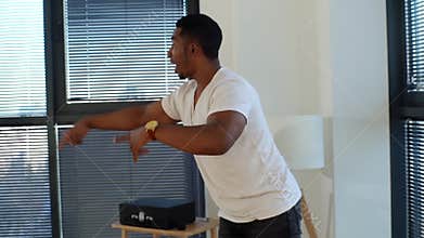 Hand held shot of group of young diverse multiethnic colleagues playing in active games during team building.