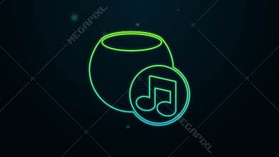 Glowing neon line Voice assistant icon isolated on black background. Voice control user interface smart speaker. 4K