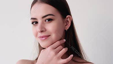 beauty portrait skin care woman touching soft face