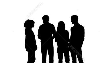 Silhouette A group of young girls and boys having a cheerful conversation, laughing, smiling, gossiping