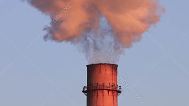 Morning industrial landscape with gas and coal power plant.
