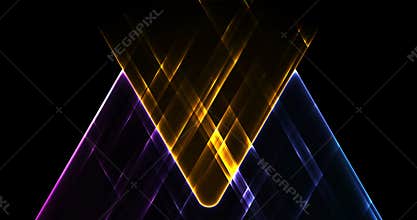 Colorful glowing neon triangles abstract tech motion background