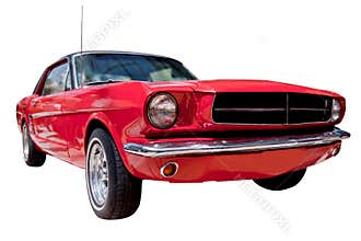 Classic red American muscle car isolated on white