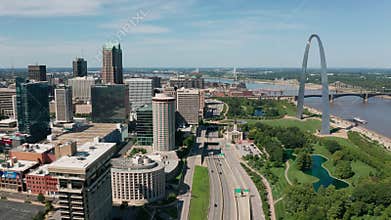 Fast Motion Aerial View Over The Highway Near The Gateway Arch St Louis