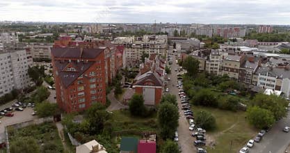 A rising aerial drone shot of the Tver skyline.