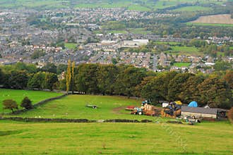 British countryside landscape: farm and tractors