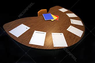 Half round table with paper pen