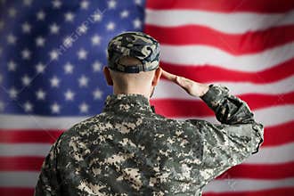Military US Soldier Saluting Flag