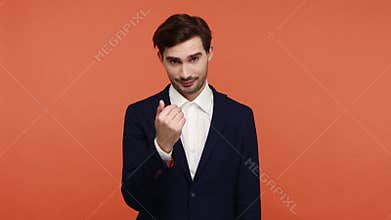 Man looking with tempting eyes, beckoning to approach