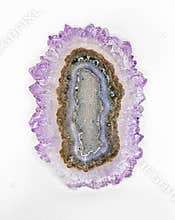 Amethyst slice geode isolated on white