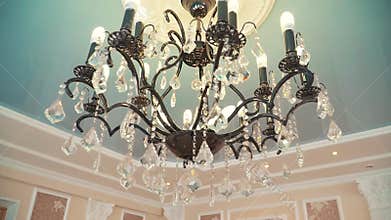 Beautiful expensive crystal chandelier close up