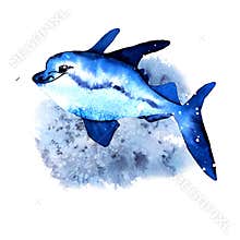 Watercolor blue fish. illustrations in simple realistic style for your design and print.