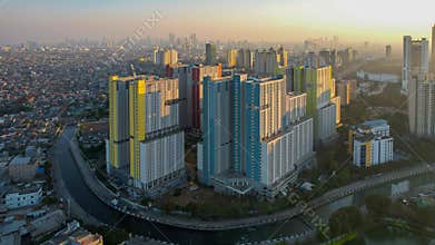 Aerial view on the Wisma Athlete Kemayoran becomes COVID 19 Emergency Hospital in Indonesia. Jakarta, Indonesia, July 28, 2021
