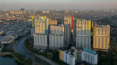 Aerial view on the Wisma Athlete Kemayoran becomes COVID 19 Emergency Hospital in Indonesia. Jakarta, Indonesia, July 28, 2021