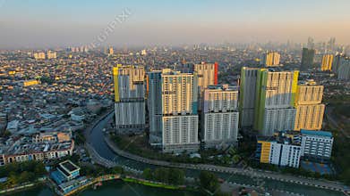 Aerial view on the Wisma Athlete Kemayoran becomes COVID 19 Emergency Hospital in Indonesia. Jakarta, Indonesia, July 28, 2021