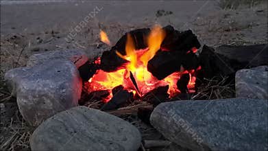 Fireplace full of coal which burning