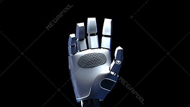 Metal cyborg arm on black background