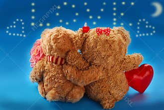 Valentine`s date of teddy bears couple
