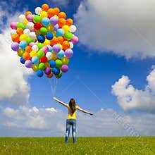 Girl with colorful balloons