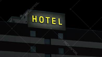 Neon Hotel Sign Lighting Up