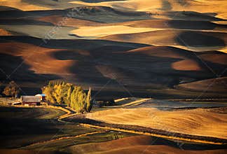 Rural landscape farmhouse