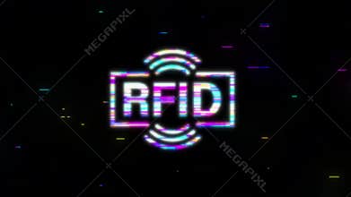 RFID Radio Frequency IDentification glitch effect. Technology concept. Digital technology. Motion graphics.
