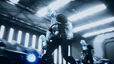 Funny military aliens dance in military space base. Realistic 4k animation.