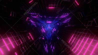 Abstract tech structure, neon blue triangle sci-fi tunnel