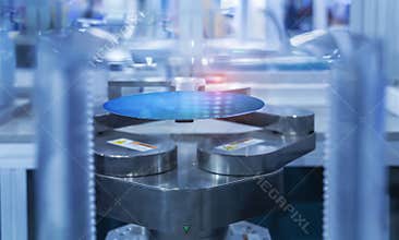 Silicon Wafers and Microcircuits with Automation system control application on automate robot