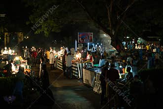 Zanzibar, Tanzania - 2020 jan: Zanzibari night street food market in Forodhani Gardens. Stone Town, Zanzibar City