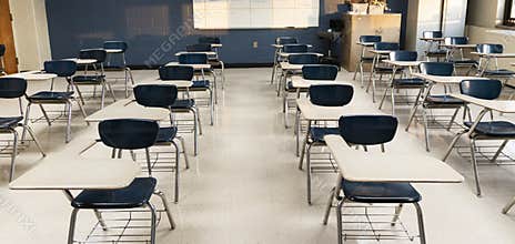 American High School Classroom with desks and no kids