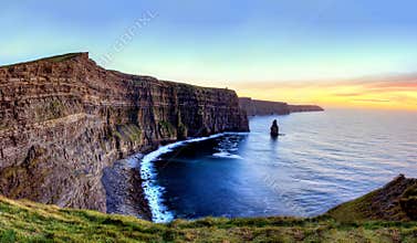 Cliffs of Moher at sunset in Ireland.