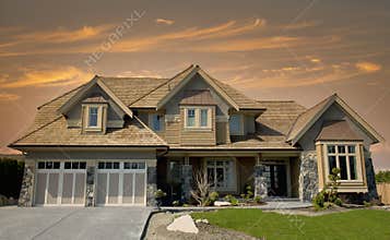 Deluxe Luxury Residence Home Stucco Exterior House Large Dwelling Unique Design Cedar Shake Roofing
