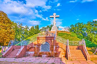 The memorial mound of common grave of Russian warriors, Poltava Battle field, Ukraine