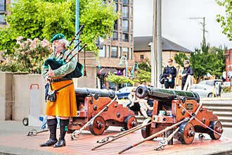 Ceremonial Bagpiper Performs at Nanaimo, BC, Canada